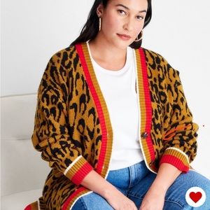 BNWT Future Collective Leopard Varsity Cardigan Kahlana Barfield Brown